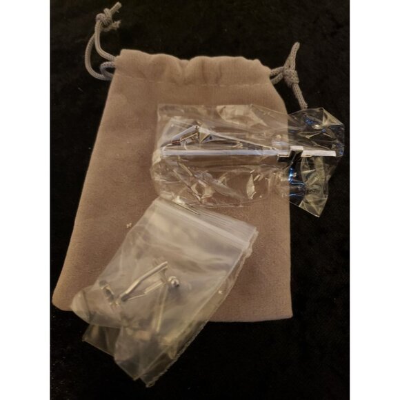 Cross Tie Clip with Cuff Links Set Stainless Steel with Black Cross - Picture 5 of 5